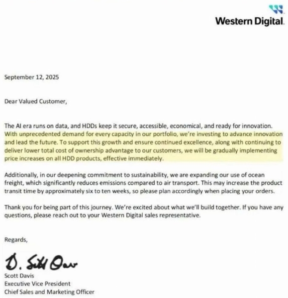 Western Digital предупредила о повышении цен на все виды HDD