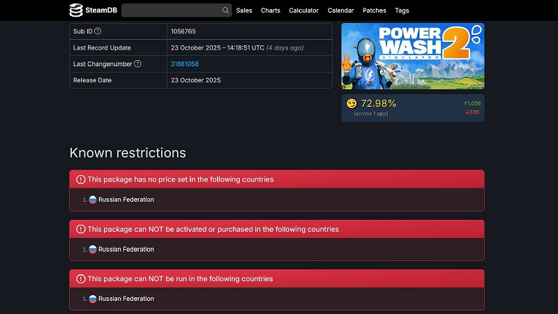 Разработчики PowerWash Simulator 2 заблокировали российских пользователей Steam по IP — купить игру можно, а поиграть нельзя