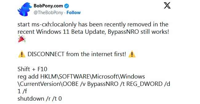 Запрет установки Windows 11 с локальным аккаунтом не сработал — пользователи нашли новые обходные пути