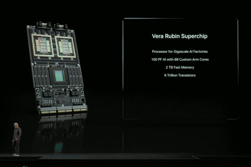 Хуанг показал Vera Rubin Superchip — CPU, два огромных GPU и 100 Пфлопс на одной плате для ИИ нового поколения