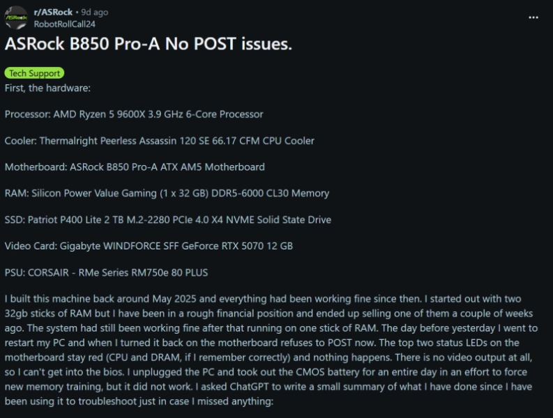 Не только Ryzen 9000X3D: платы ASRock начали убивать процессоры Ryzen 5 9600X