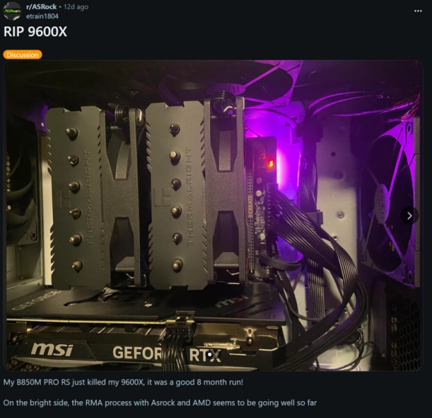 Не только Ryzen 9000X3D: платы ASRock начали убивать процессоры Ryzen 5 9600X