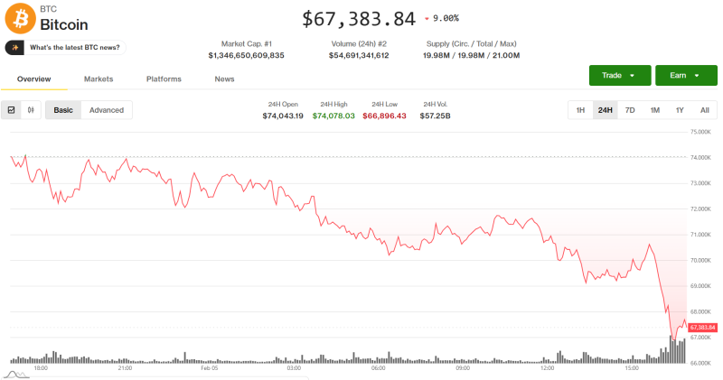 Биткоин рухнул ниже  000 — инвесторы напуганы и устроили распродажу