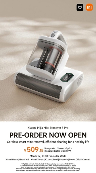 Лучший гаджет для аллергиков: представлен Xiaomi Mijia Mite Remover 3 Pro — мощный компактный пылесос для мебели